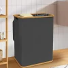 Panier à linge 140L 2 bacs amovibles bambou gris*IDMarket Discount