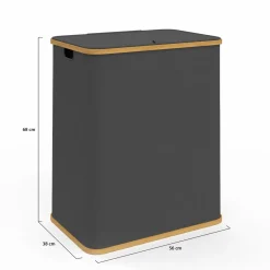 Panier à linge 140L 2 bacs amovibles bambou gris*IDMarket Discount