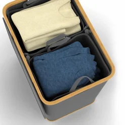 Panier à linge 140L 2 bacs amovibles bambou gris*IDMarket Discount
