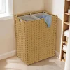 Panier à linge 140L 2 bacs amovibles effet rotin et tissu*IDMarket Online