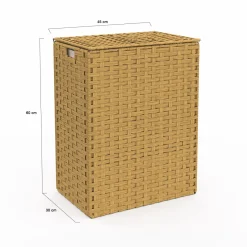 Panier à linge 140L 2 bacs amovibles effet rotin et tissu*IDMarket Online