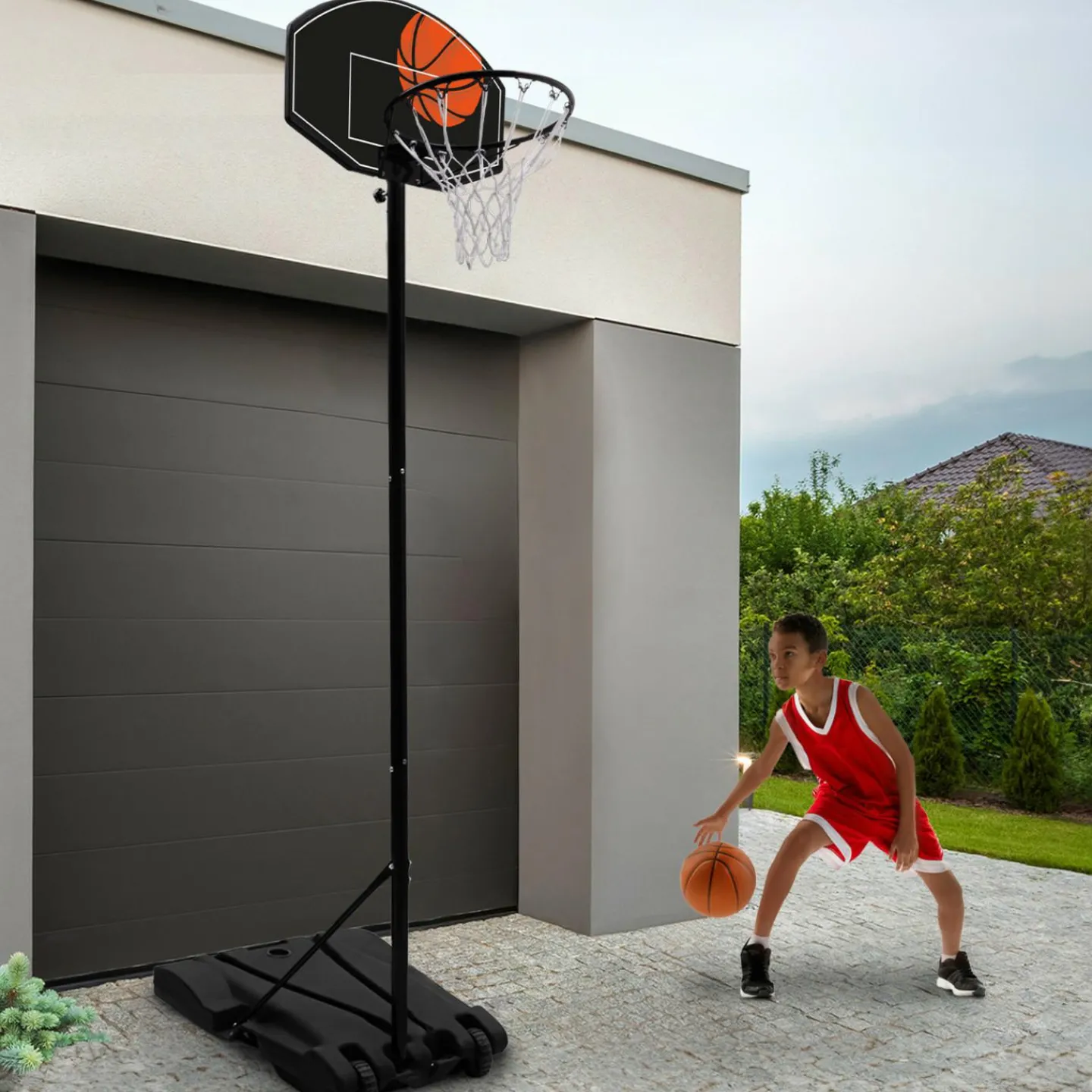 Panier de basket intérieur/extérieur sur pied hauteur réglable 240 à 305 cm*IDMarket Best