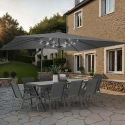 Parasol déporté inclinable 3x4 m rotatif 360 gris avec LED*IDMarket Discount