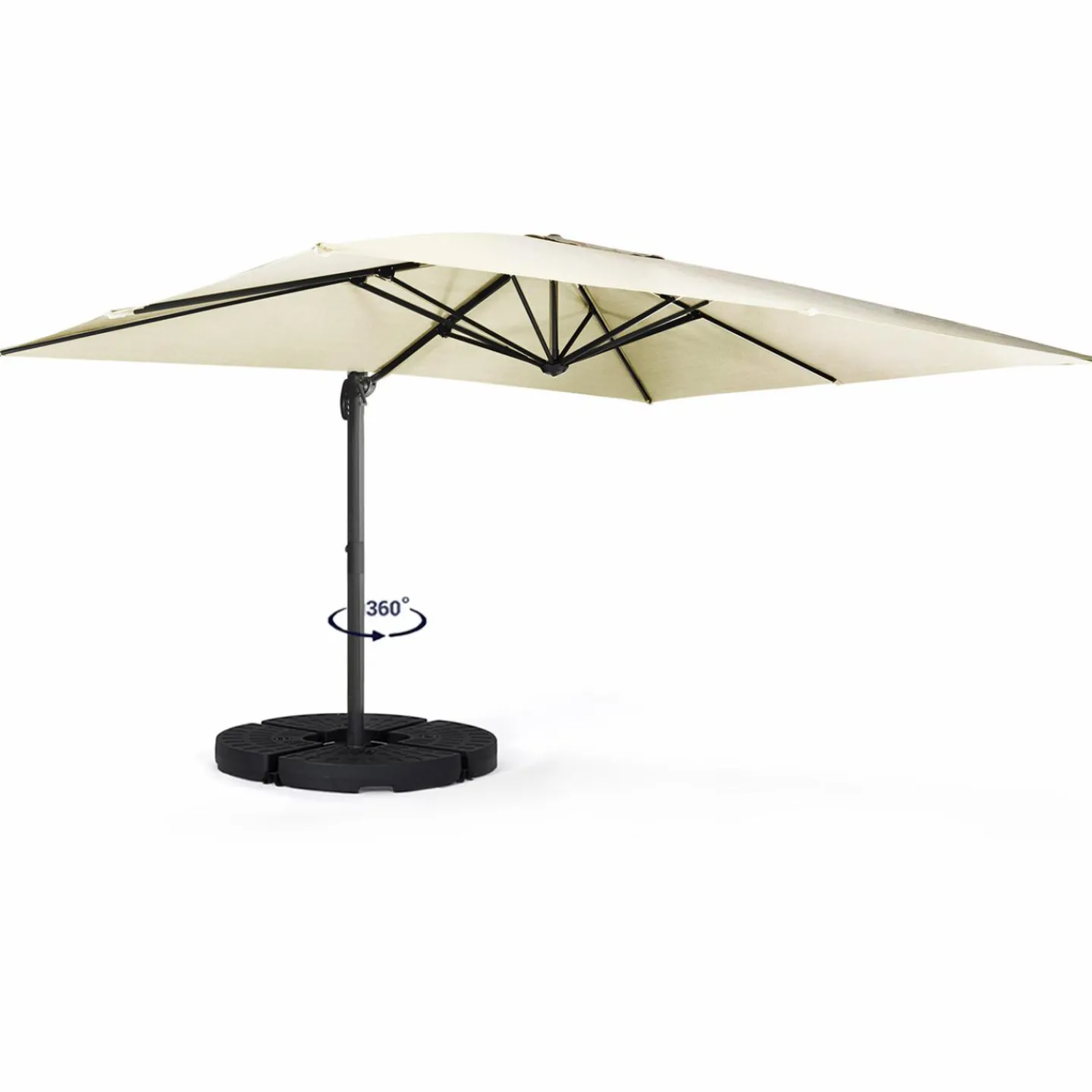 Parasol déporté inclinable 3x4 m rotatif 360 blanc écru*IDMarket Discount