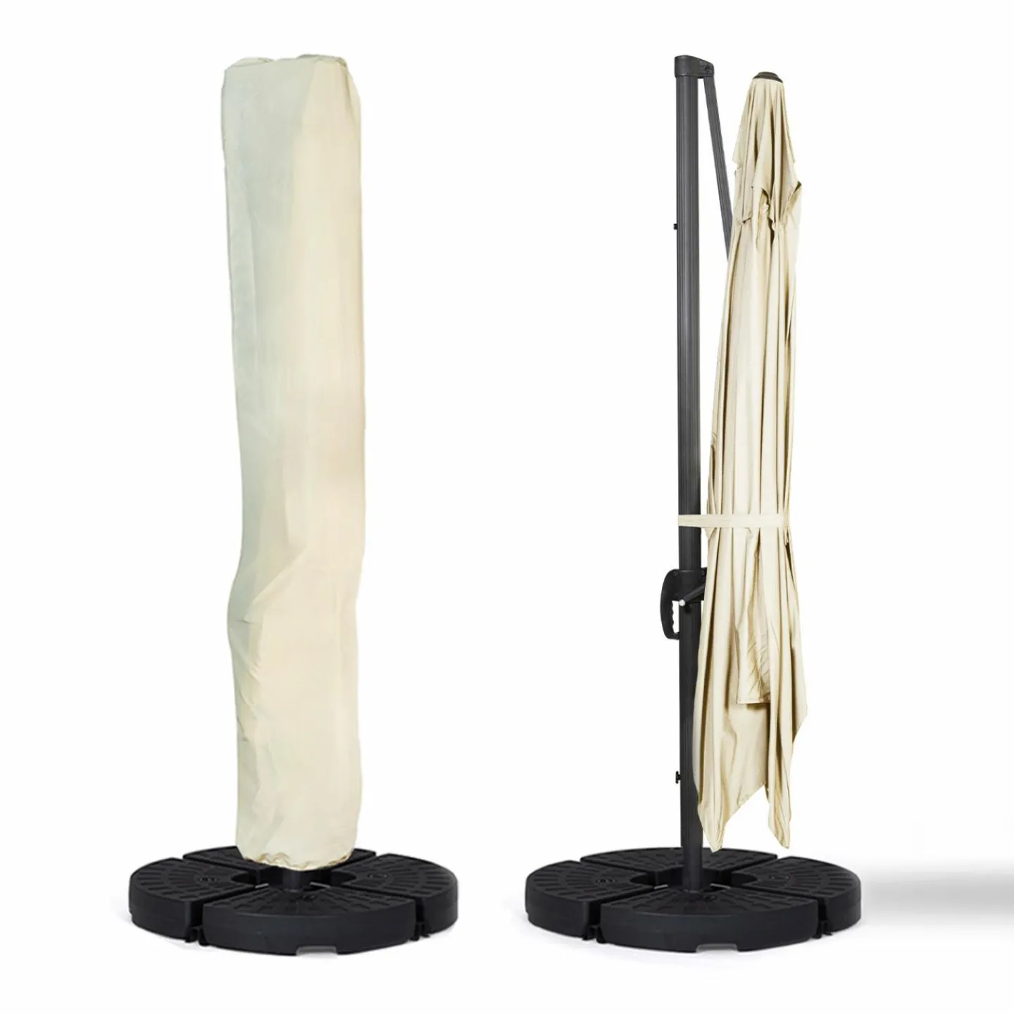 Parasol déporté inclinable 3x4 m rotatif 360 blanc écru*IDMarket Discount