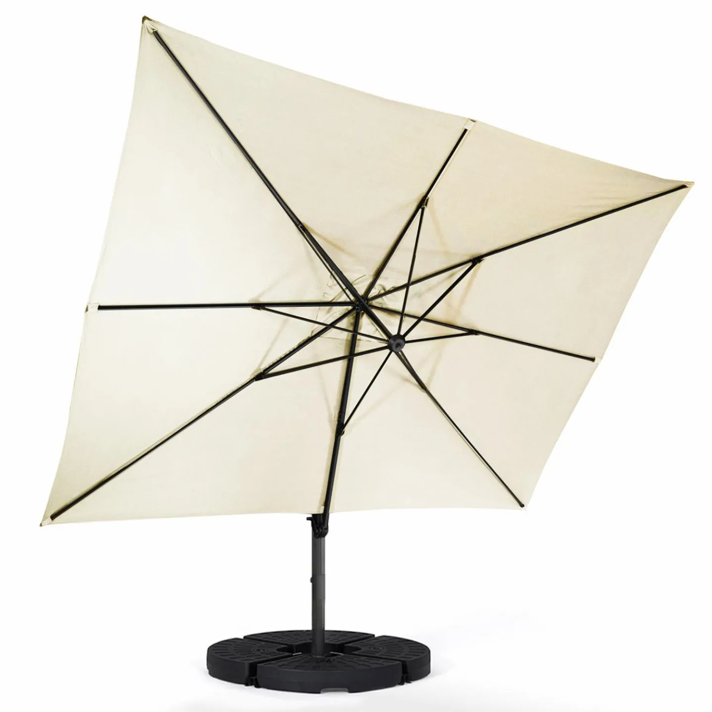 Parasol déporté inclinable 3x4 m rotatif 360 blanc écru*IDMarket Discount