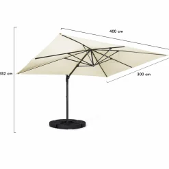 Parasol déporté inclinable 3x4 m rotatif 360 blanc écru*IDMarket Discount