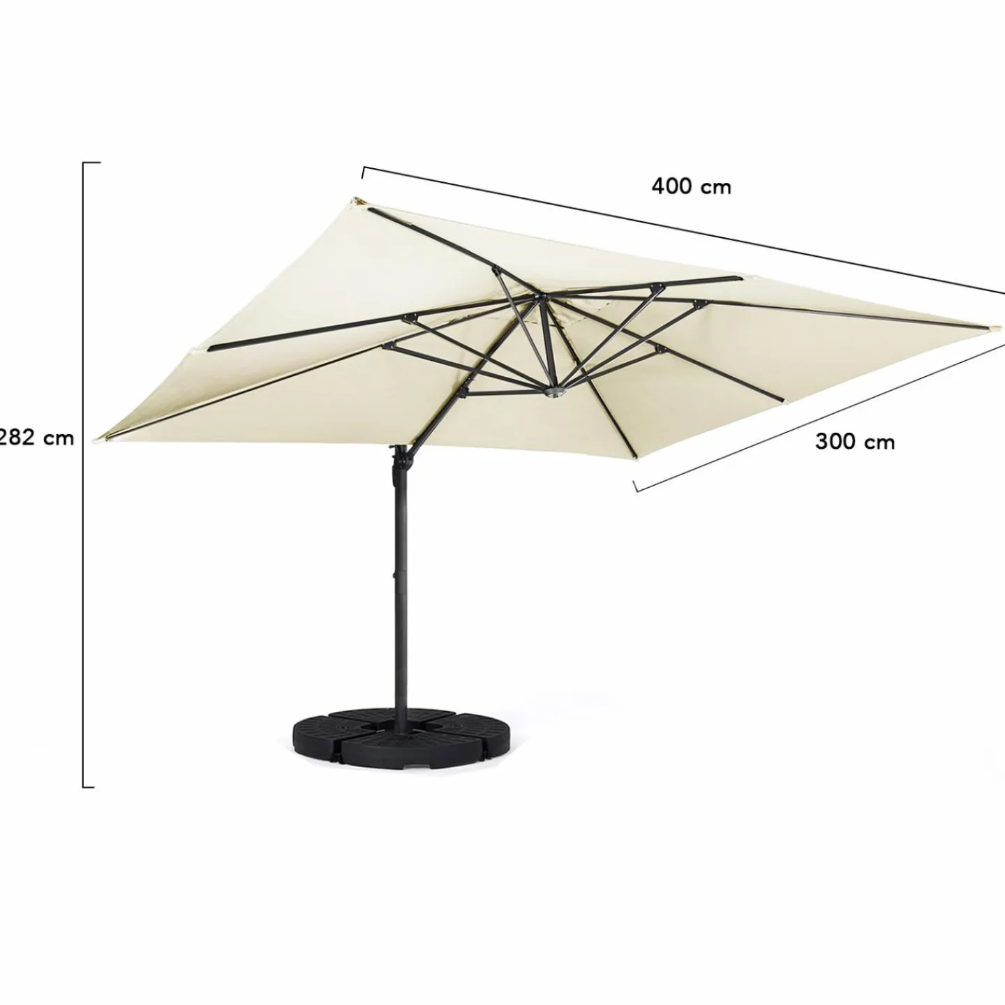 Parasol déporté inclinable 3x4 m rotatif 360 blanc écru*IDMarket Discount
