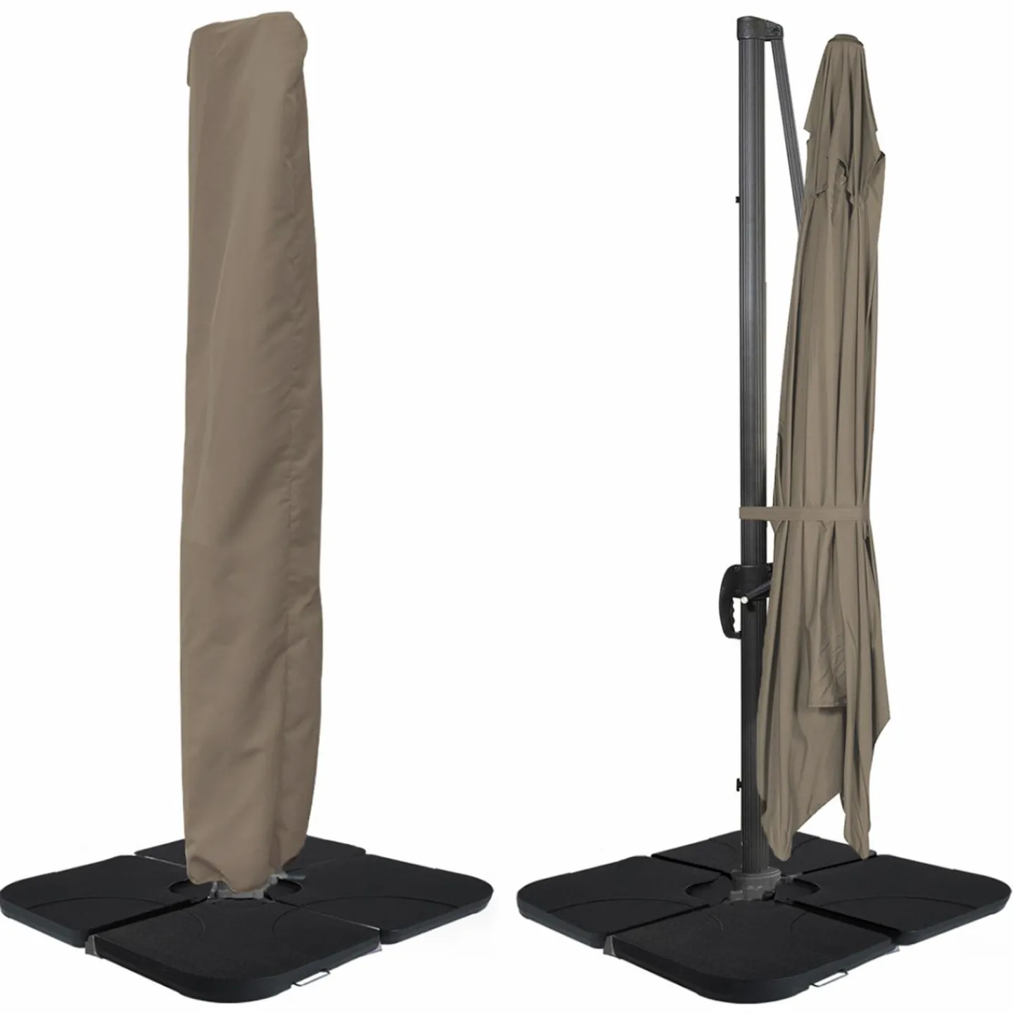 Parasol déporté rotatif 3x4 m taupe "60° avec 4 dalles et housse*IDMarket Hot