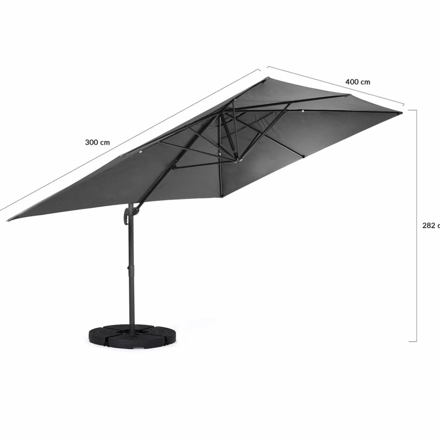 Parasol déporté 3x4 m gris*IDMarket Hot