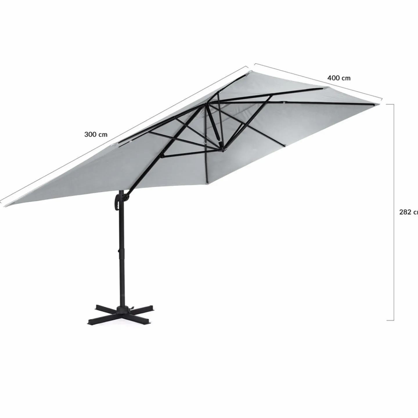 Parasol déporté 3x4 m rotatif 360 coloris gris clair*IDMarket Hot