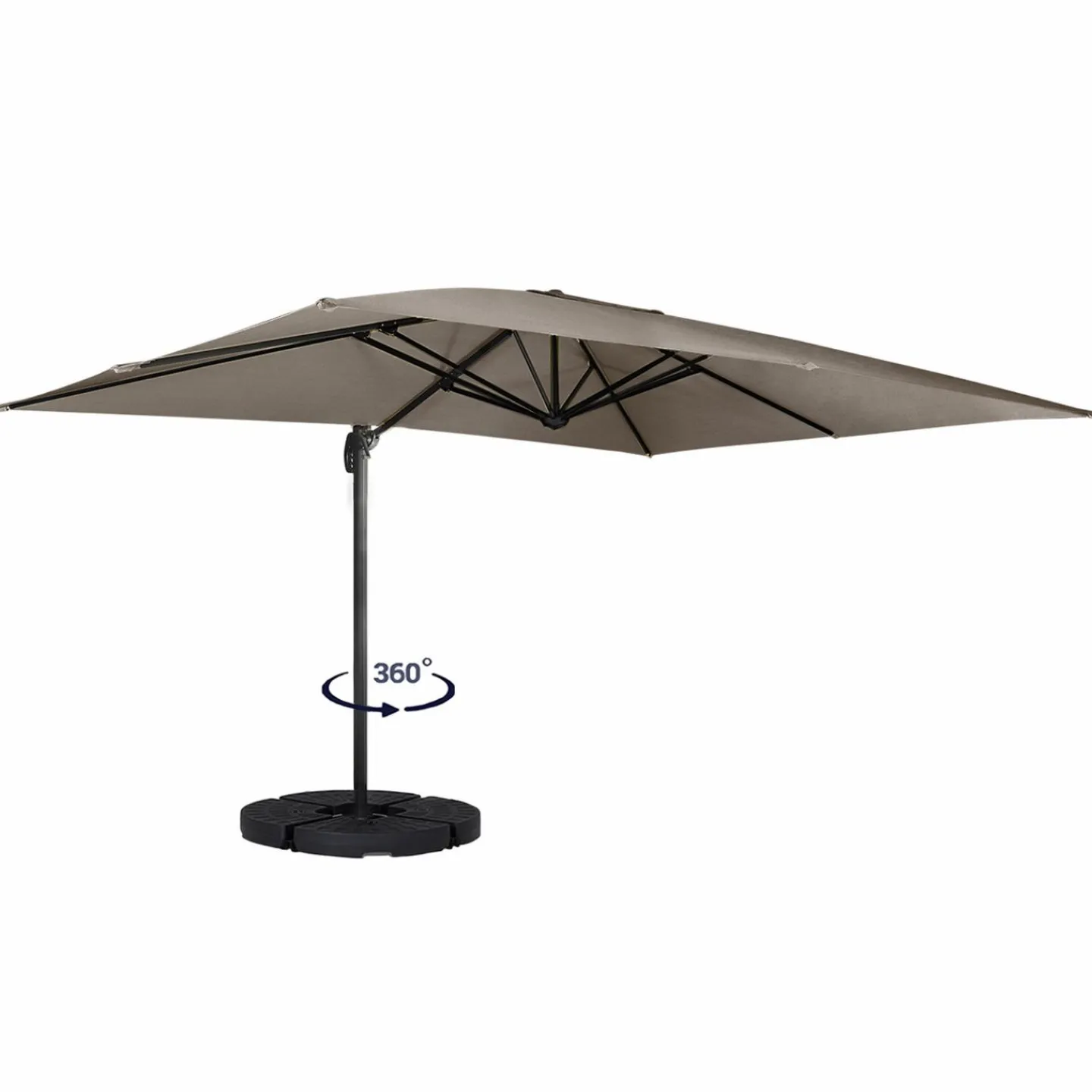 Parasol déporté 3x4 m rotatif 360 coloris taupe*IDMarket New