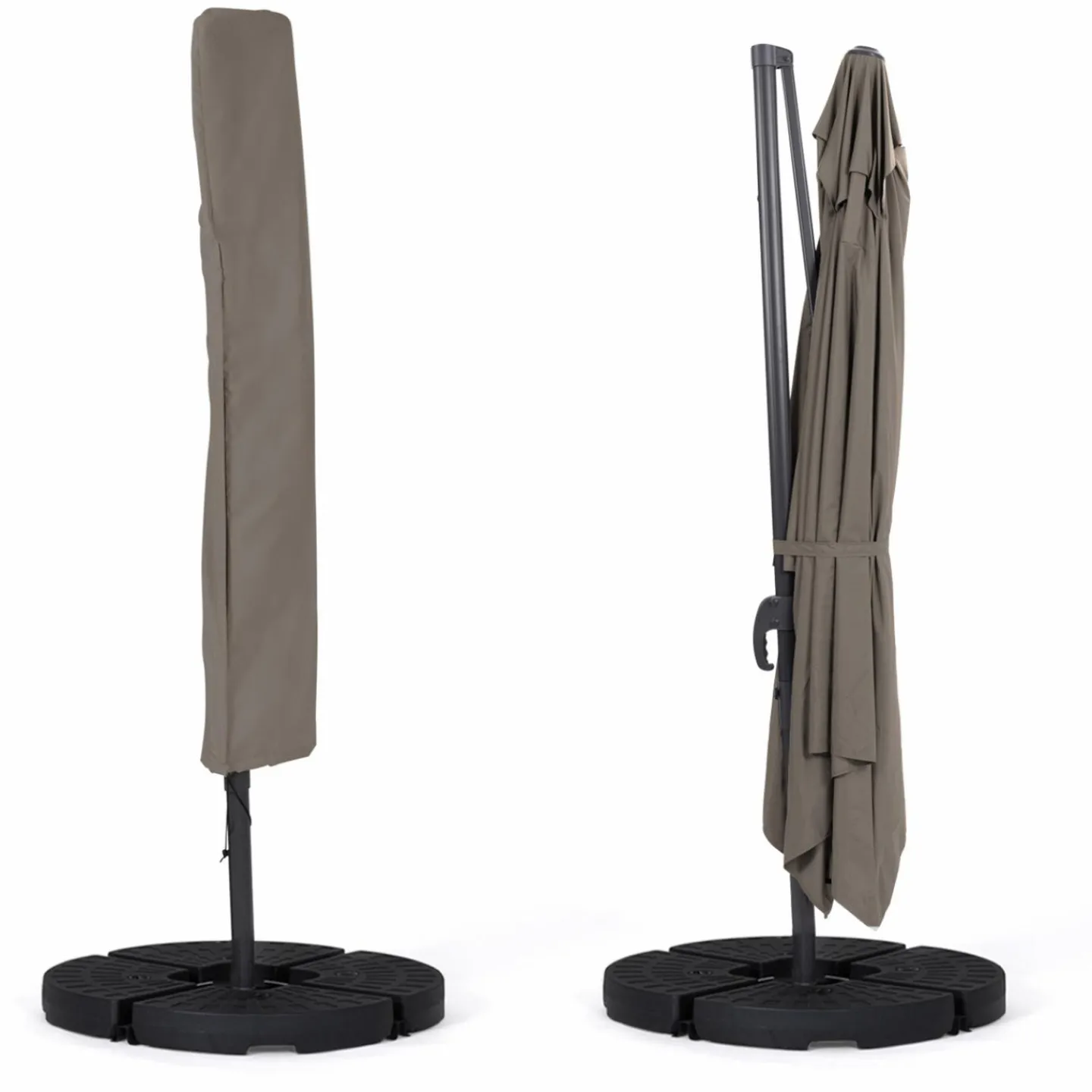 Parasol déporté 3x4 m rotatif 360 coloris taupe*IDMarket New