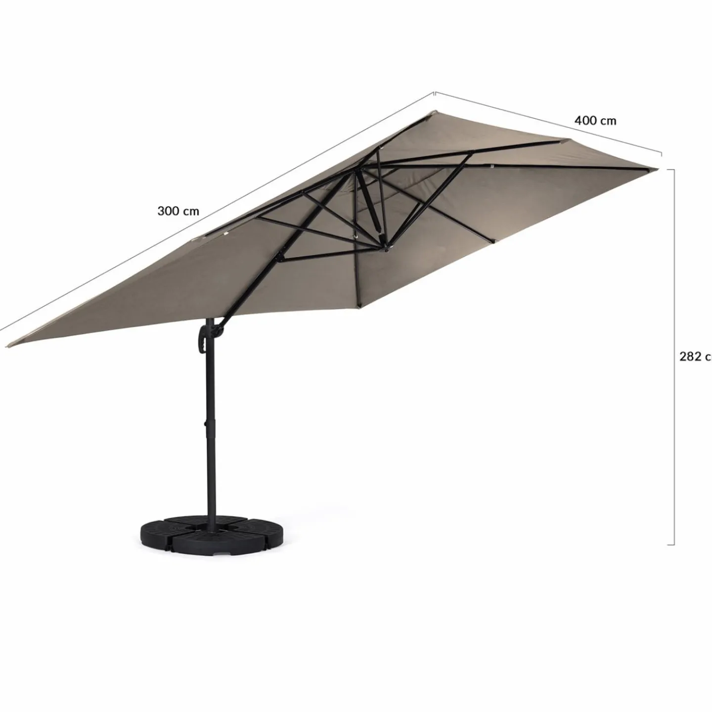 Parasol déporté 3x4 m rotatif 360 coloris taupe*IDMarket New
