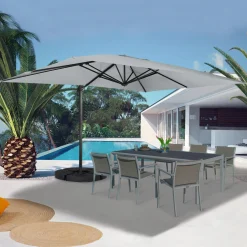 Parasol déporté 3x4 m rotatif 360 gris clair avec 4 dalles*IDMarket Sale