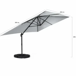 Parasol déporté 3x4 m rotatif 360 gris clair avec 4 dalles*IDMarket Sale