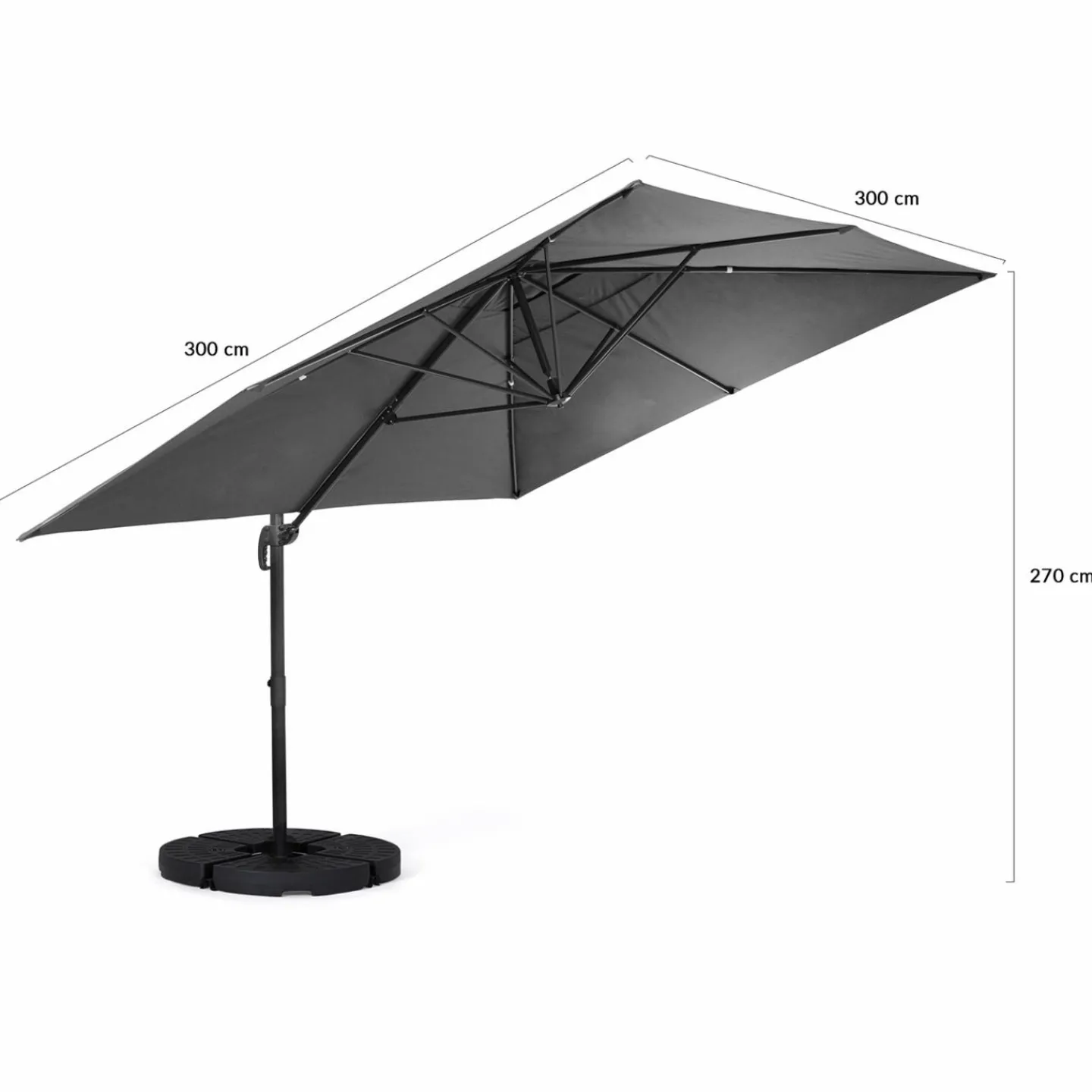 Parasol déporté 3x3 m rotatif 360 coloris gris*IDMarket Discount