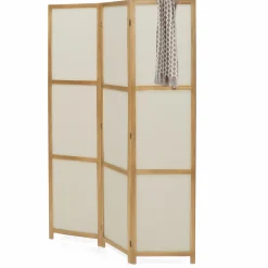 Paravent rétractable intérieur décoratif en bois et tissu beige*IDMarket Best
