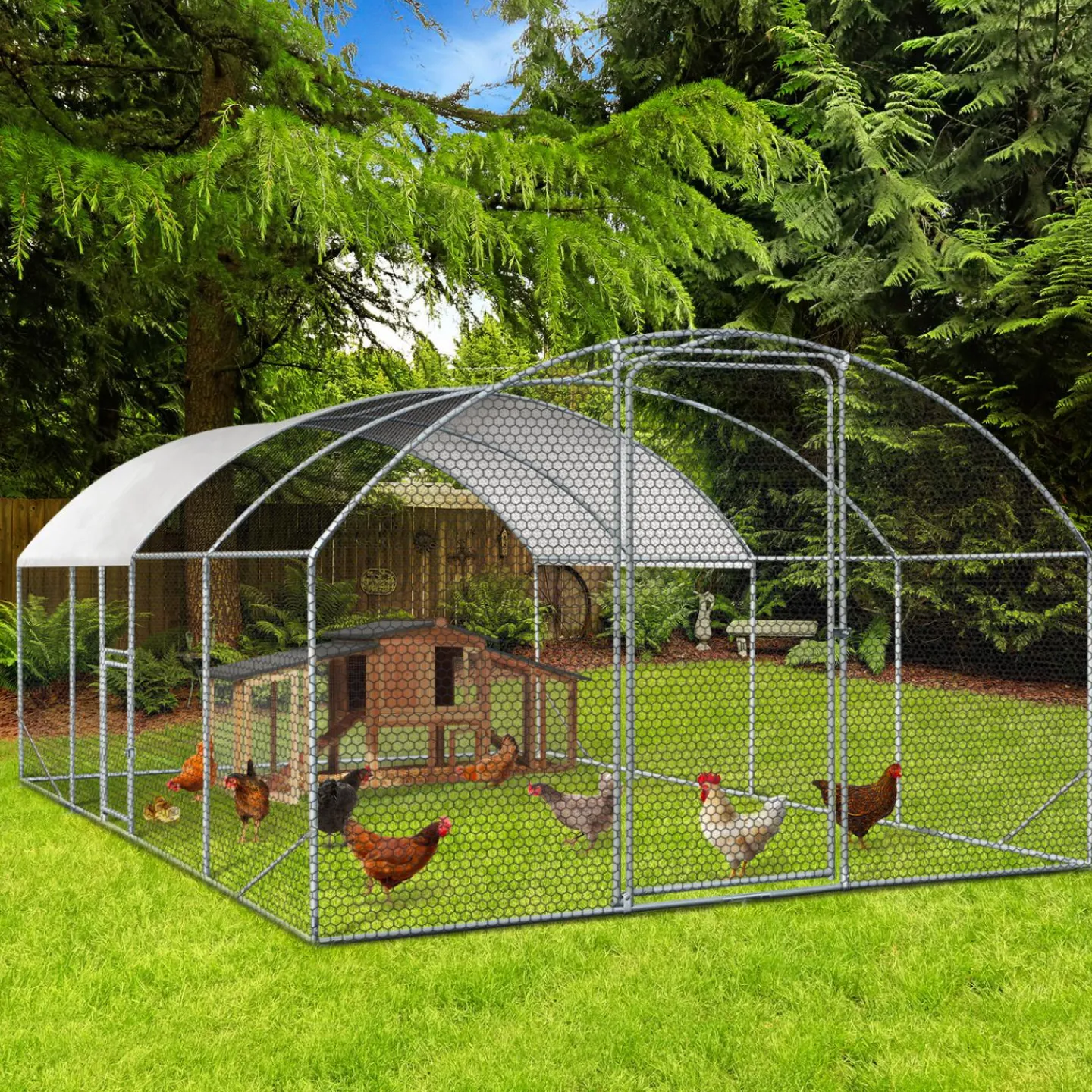Parc à poules grillagé 15 m²*IDMarket Hot