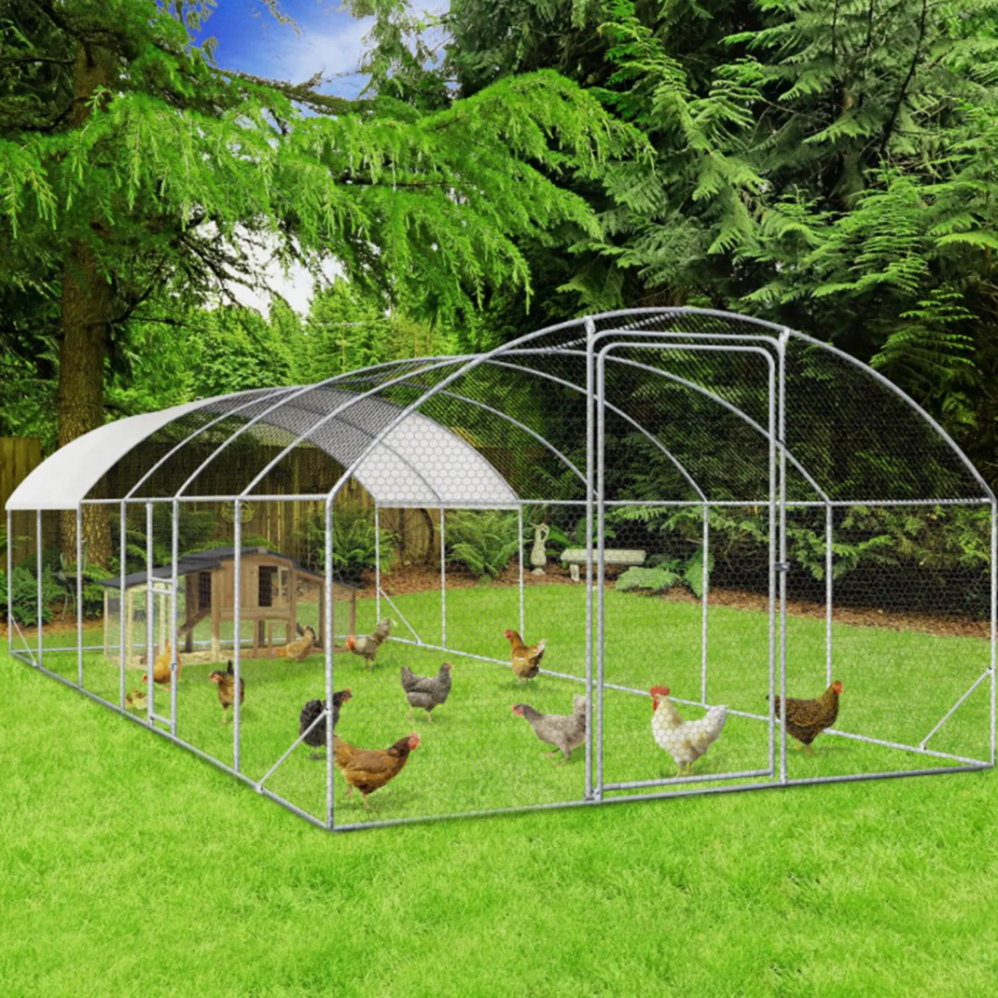 Parc à poules grillagé 22,5 m²*IDMarket Online