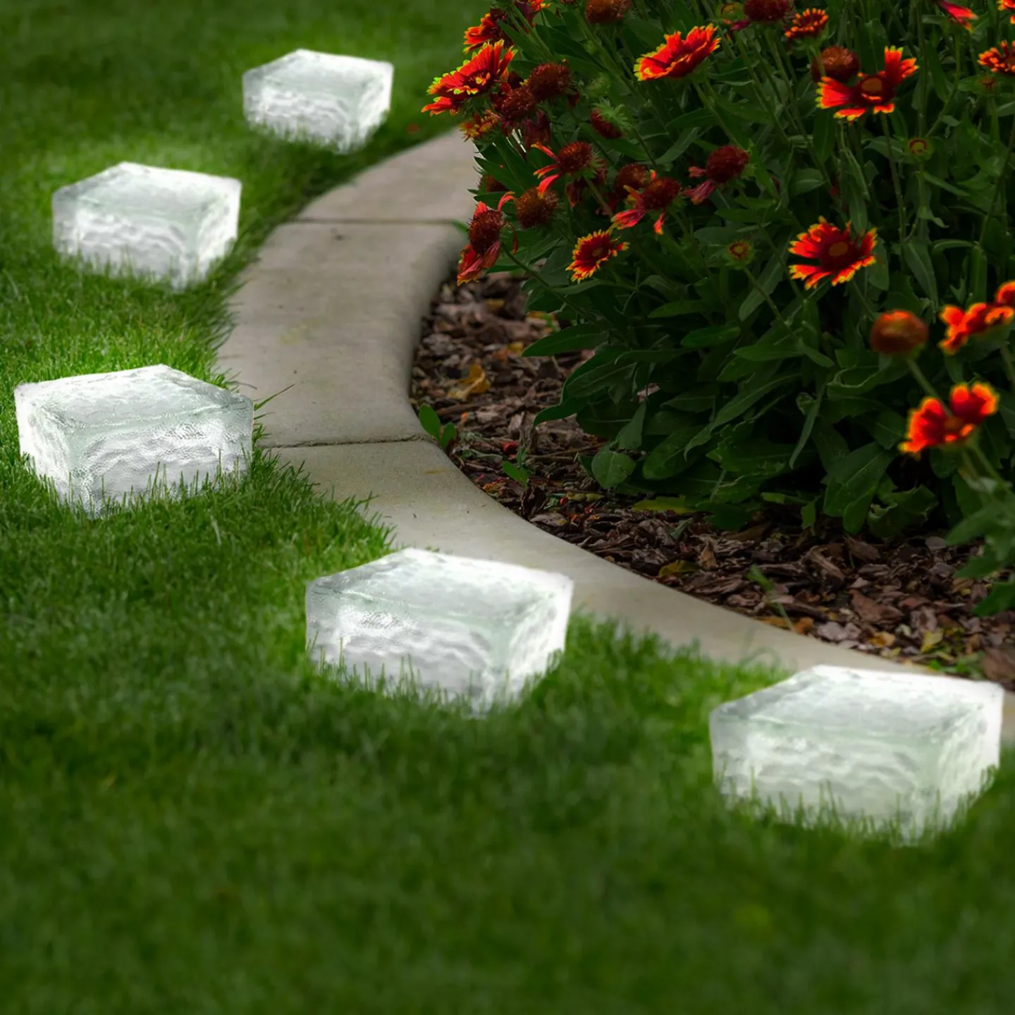 Pavés solaires en verre 4 LEDS blanches éclairage de jardin*IDMarket New