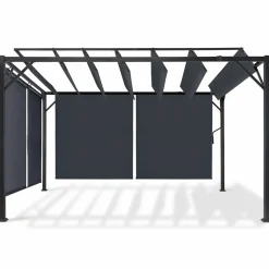 Pergola acier lames orientables avec 4 stores gris 3x3 m*IDMarket