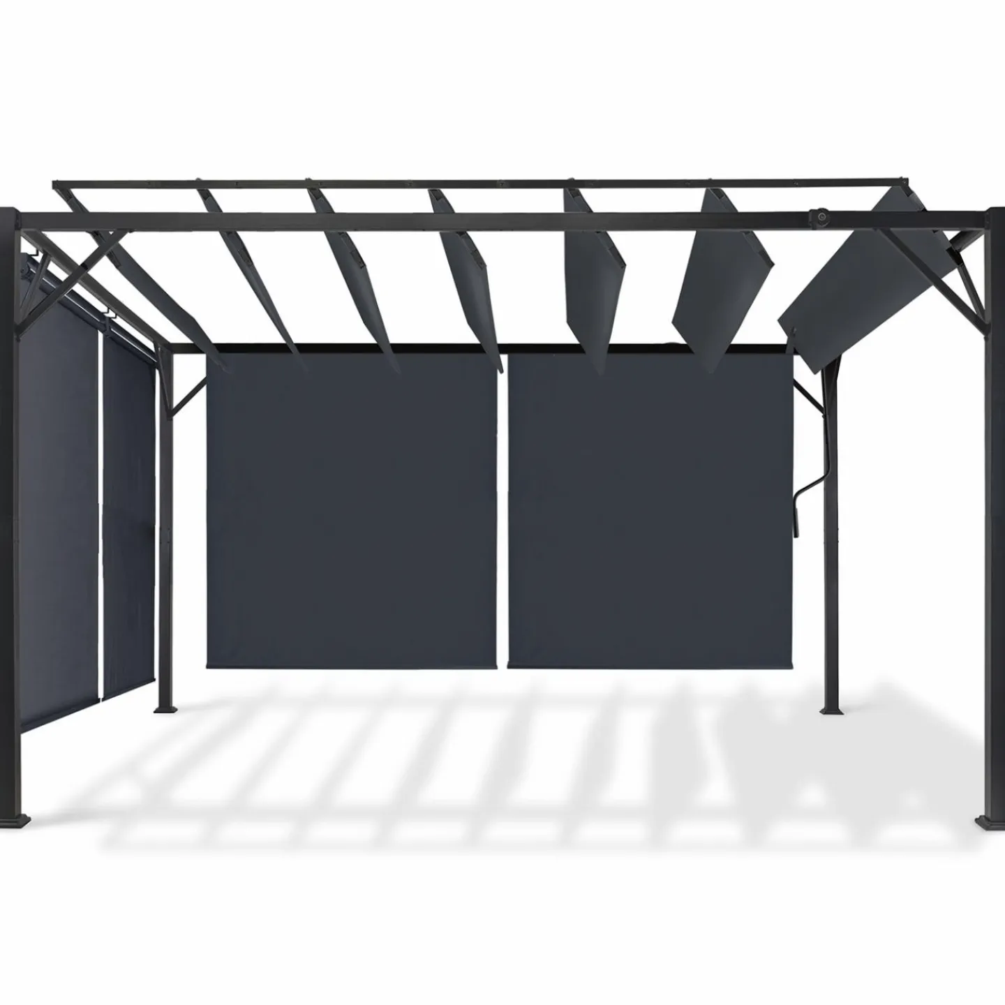Pergola acier lames orientables avec 4 stores gris 3x3 m*IDMarket