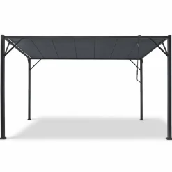 Pergola acier lames orientables avec 4 stores gris 3x3 m*IDMarket