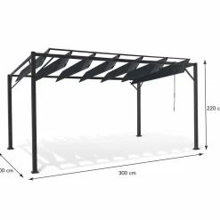 Pergola acier lames orientables avec 4 stores gris 3x3 m*IDMarket