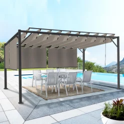 Pergola acier lames orientables 3x4m avec 4 stores taupe*IDMarket