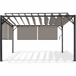 Pergola acier lames orientables 3x4m avec 4 stores taupe*IDMarket