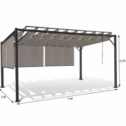 Pergola acier lames orientables 3x4m avec 4 stores taupe*IDMarket