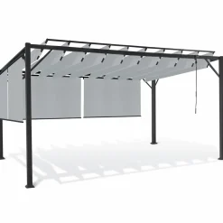Pergola acier lames orientables 3x4 m avec 4 stores gris clair*IDMarket