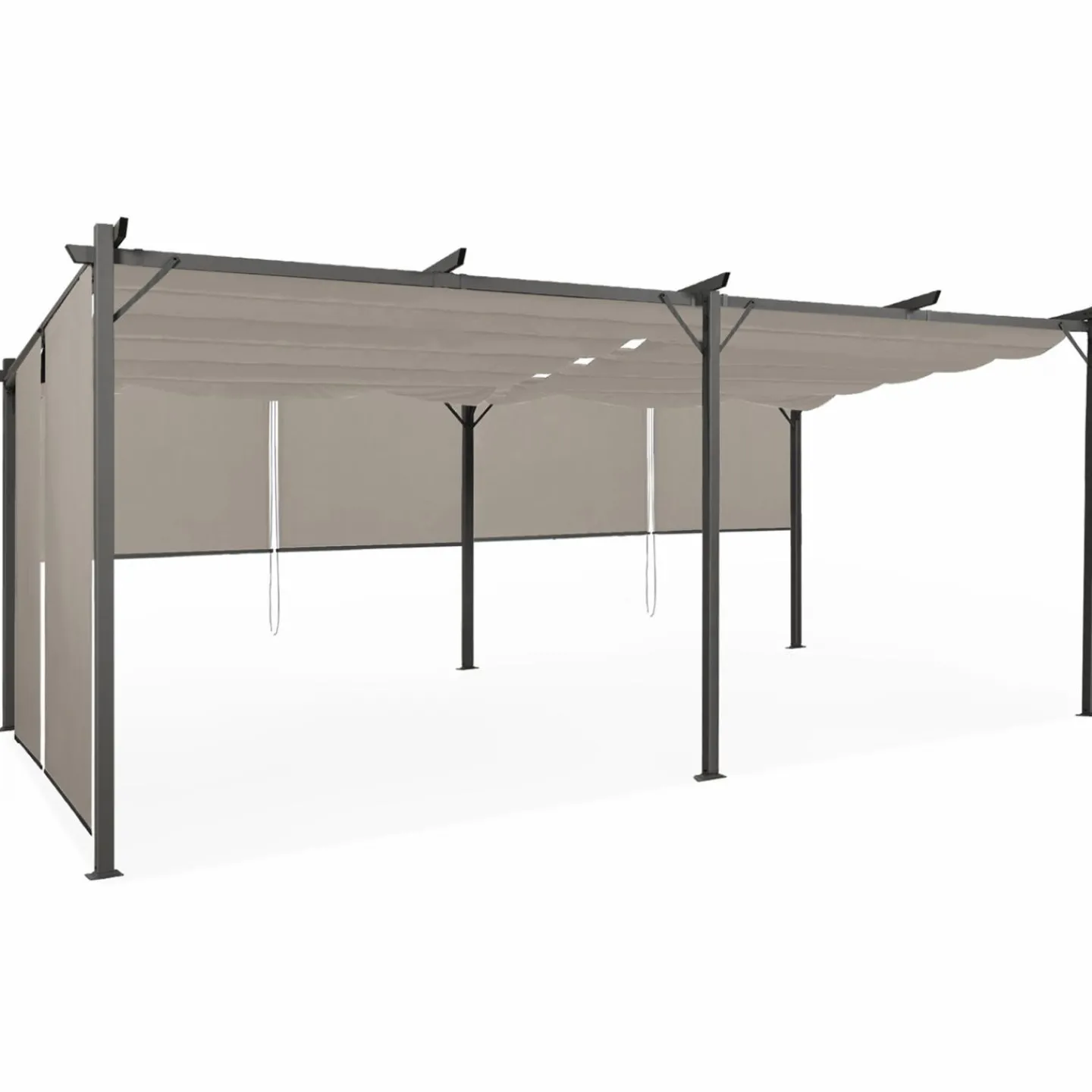 Pergola au toit rétractable avec 6 stores coloris taupe*IDMarket Clearance