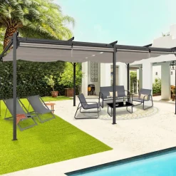 Pergola au toit rétractable avec 6 stores coloris taupe*IDMarket Clearance