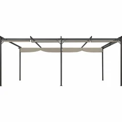Pergola au toit rétractable avec 6 stores coloris taupe*IDMarket Clearance