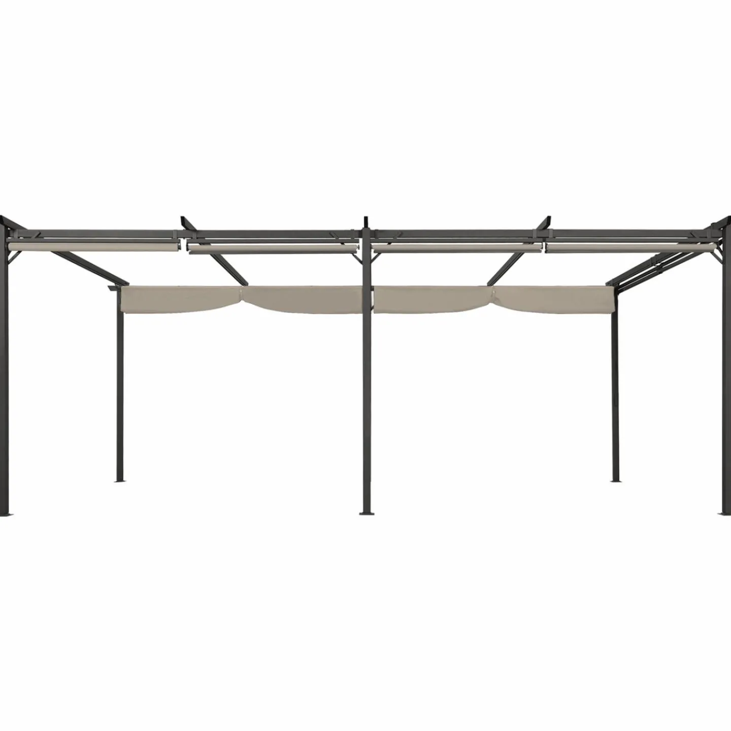 Pergola au toit rétractable avec 6 stores coloris taupe*IDMarket Clearance
