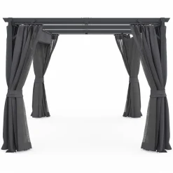 Pergola avec moustiquaire intégrée, toit rétractable et 4 rideaux gris 3x4 m*IDMarket