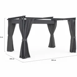 Pergola avec moustiquaire intégrée, toit rétractable et 4 rideaux gris 3x4 m*IDMarket