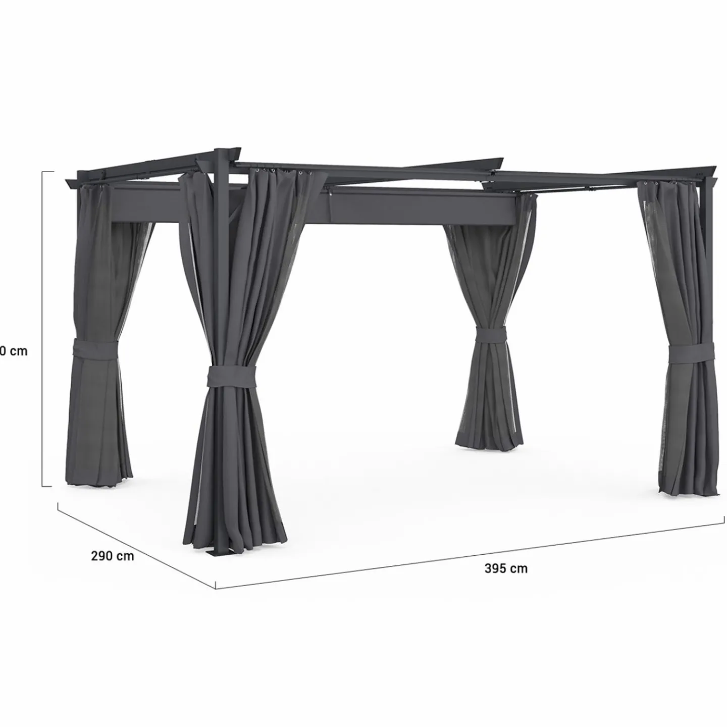 Pergola avec moustiquaire intégrée, toit rétractable et 4 rideaux gris 3x4 m*IDMarket