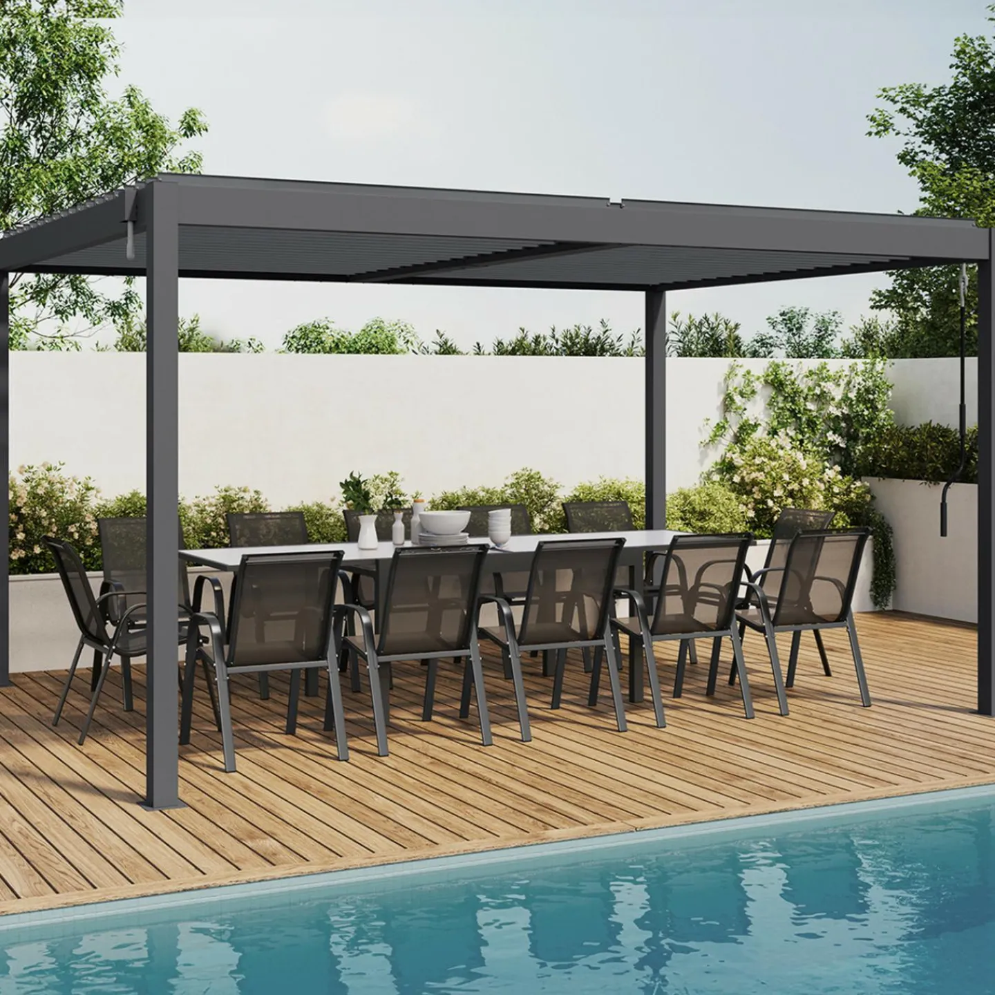 Pergola bioclimatique 3x4 M lames orientables aluminium gris anthracite*IDMarket Discount
