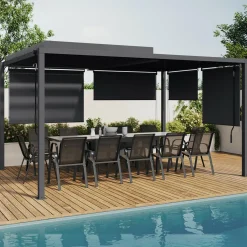 Pergola bioclimatique 3x4M lames orientables et stores gris anthracite*IDMarket Best