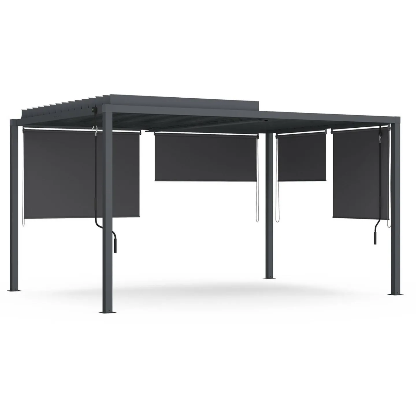 Pergola bioclimatique 3x4M lames orientables et stores gris anthracite*IDMarket Best