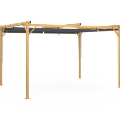 Pergola effet bois 3x4 M toit rétractable et 4 stores gris anthracite*IDMarket