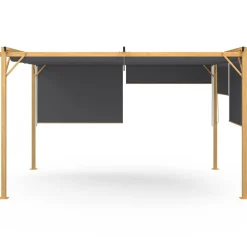 Pergola effet bois 3x4 M toit rétractable et 4 stores gris anthracite*IDMarket