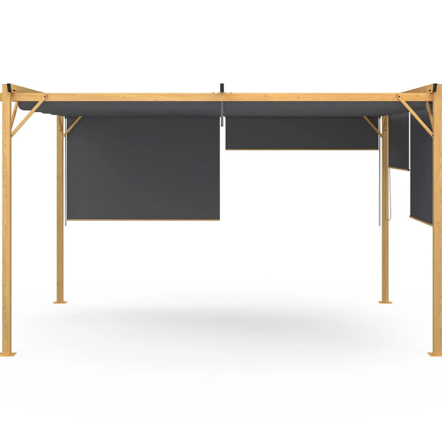 Pergola effet bois 3x4 M toit rétractable et 4 stores gris anthracite*IDMarket