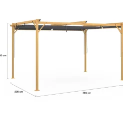 Pergola effet bois 3x4 M toit rétractable et 4 stores gris anthracite*IDMarket