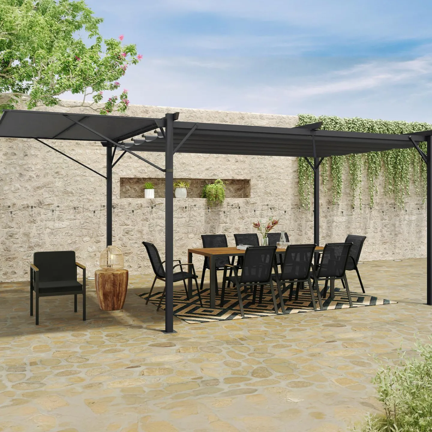 Pergola gris anthracite 3x4M avec auvent et toit réglable*IDMarket Sale