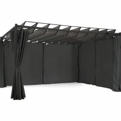 Pergola lames orientables avec 4 rideaux gris 3x4 M*IDMarket Discount