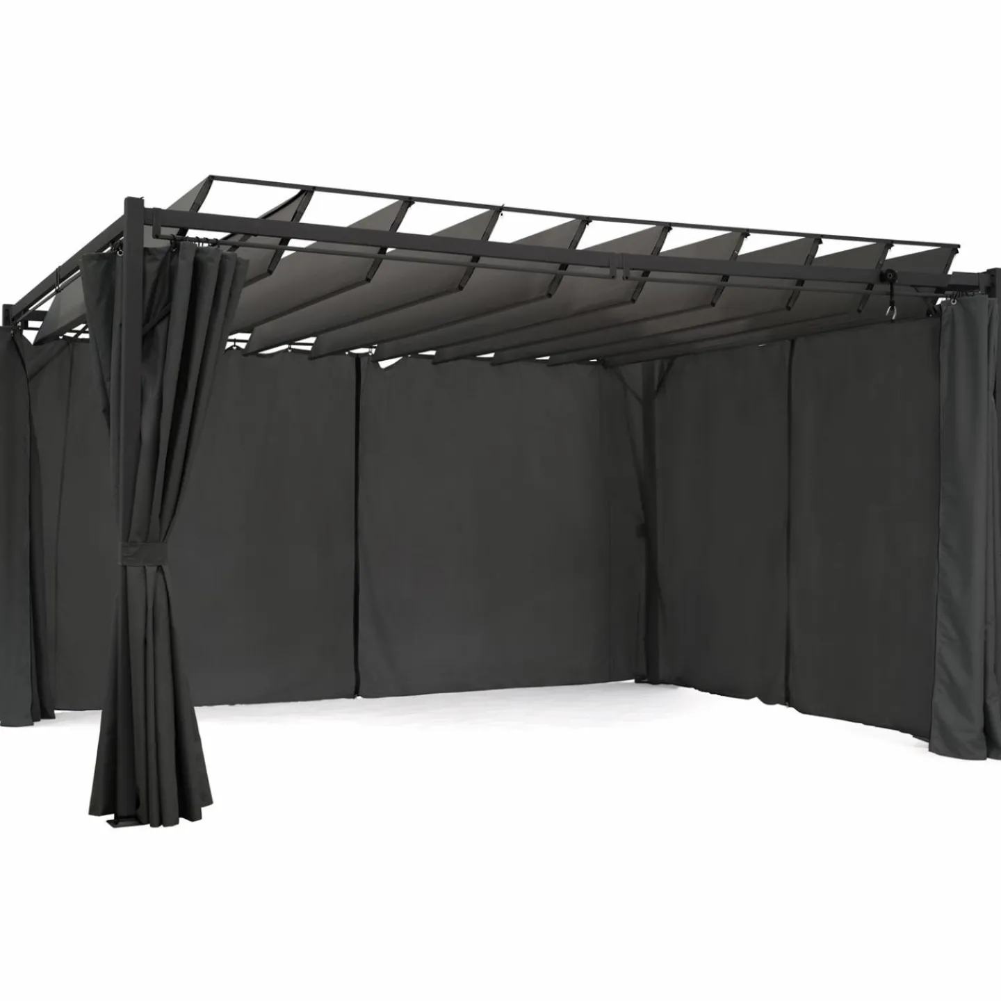Pergola lames orientables avec 4 rideaux gris 3x4 M*IDMarket Discount
